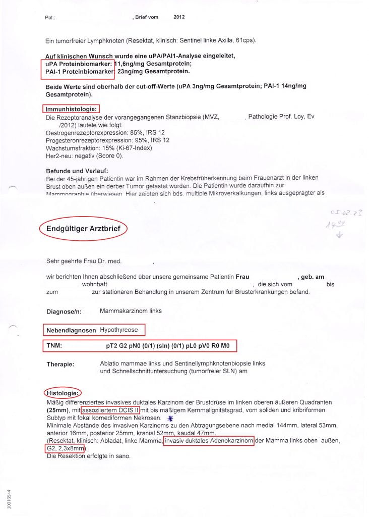 immunhistochemischer Befund oder hormon positiv, triple negativ, HER2
